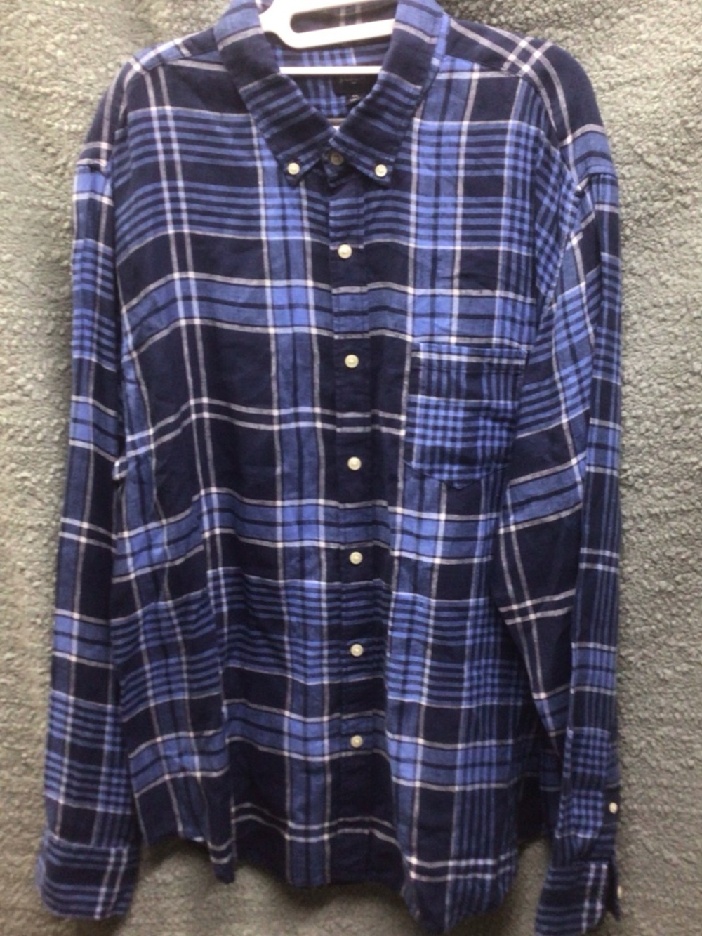 J. Crew Men's Navy and Light Blue Plaid Button-Down Shirt